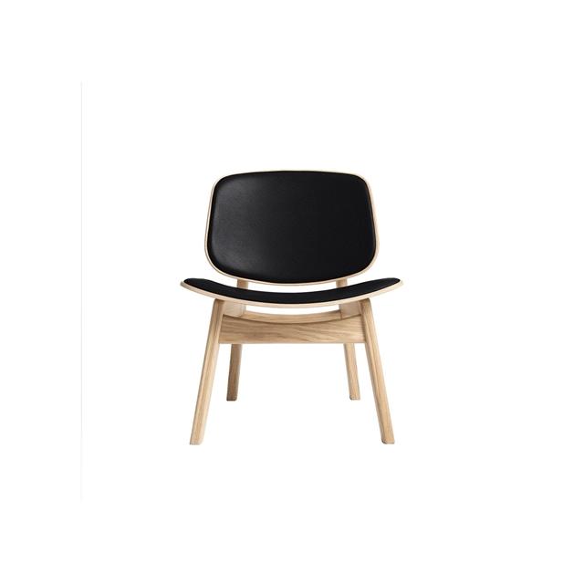 Fauteuil Pandora de La Collection Ro, Rembourré, en Chêne Traité Au Savon et Cuir Noir