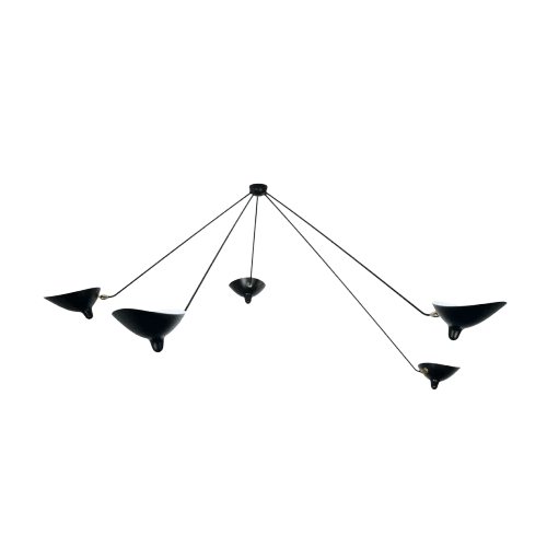 Serge Mouille Spider 5 Taklampa med Fasta Örnarmar Svart