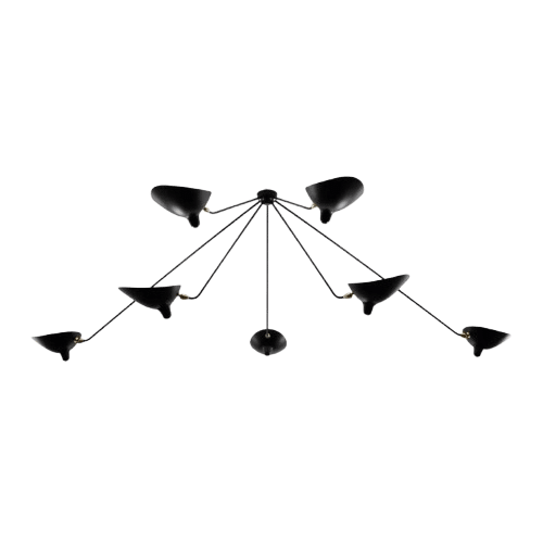 Serge Mouille Spider 7 Taklampa med Fasta Armar Svart