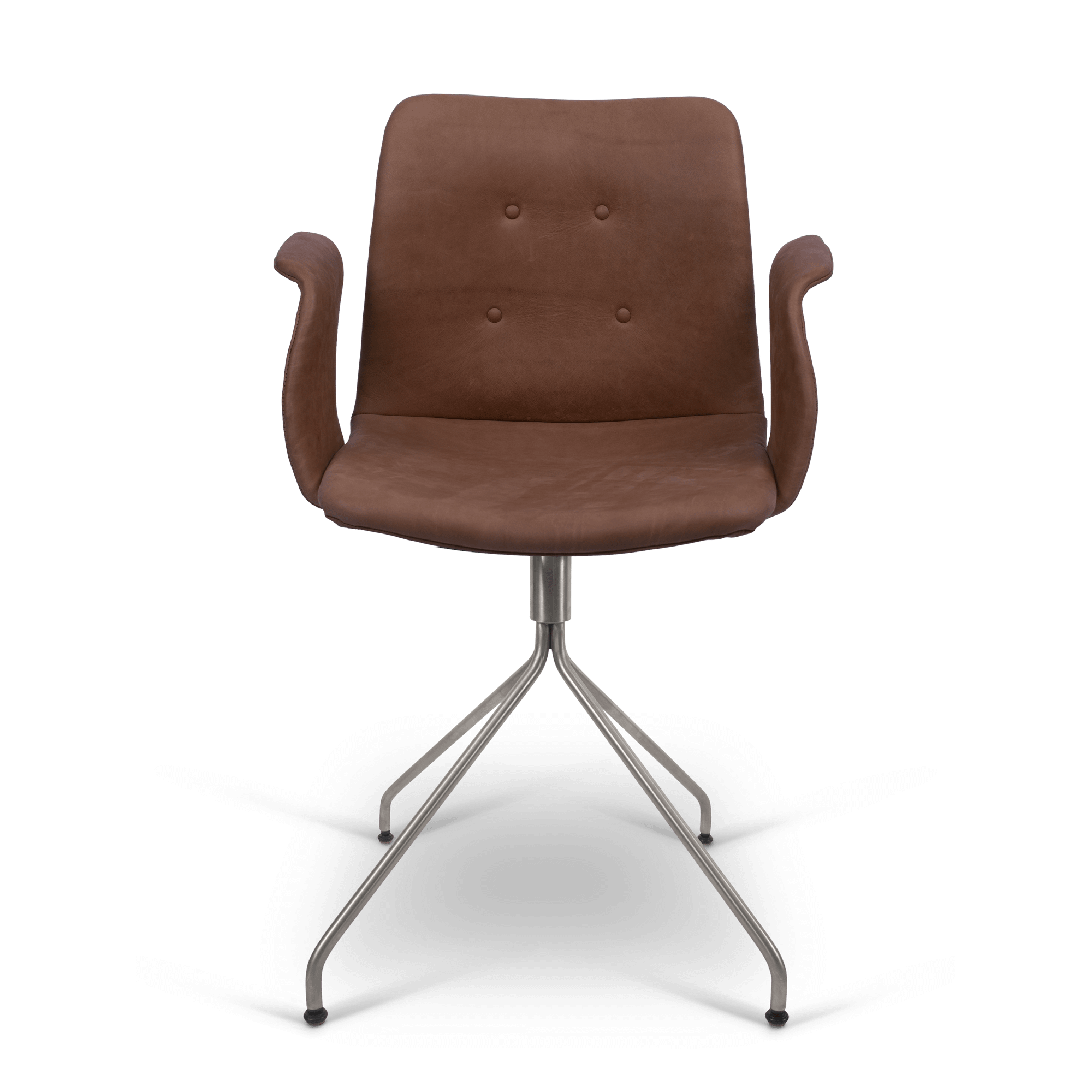 Bent Hansen Primum Dining Chair w. Armrests And Swivel Stainless Steel/ Brown