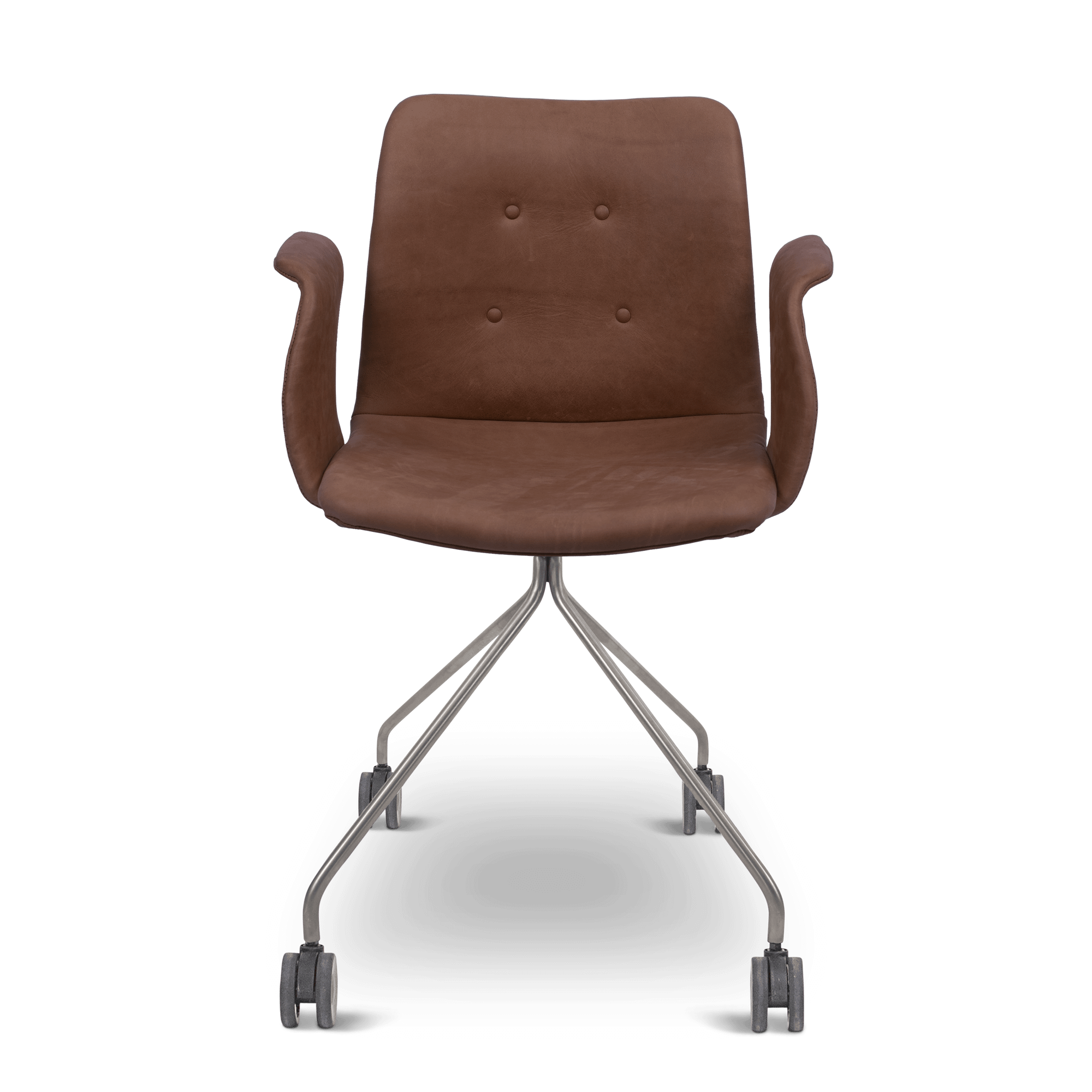 Bent Hansen Primum Office Chair w. Armrests And Wheels Stainless Steel/ Brown