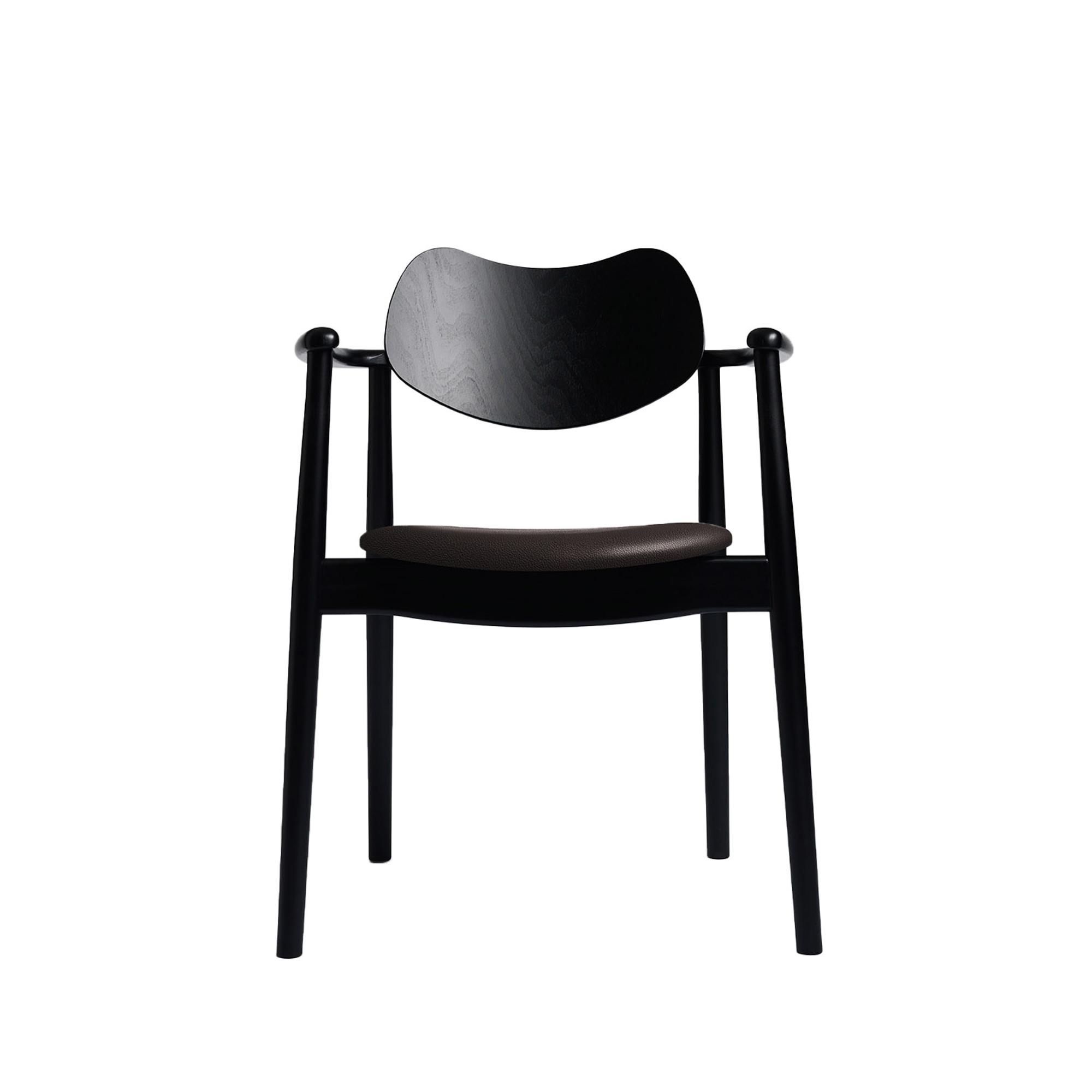 Ro Collection Regatta Dining Chair Upholstered Seat Black Lacquered Beech/Dark Brown Leather
