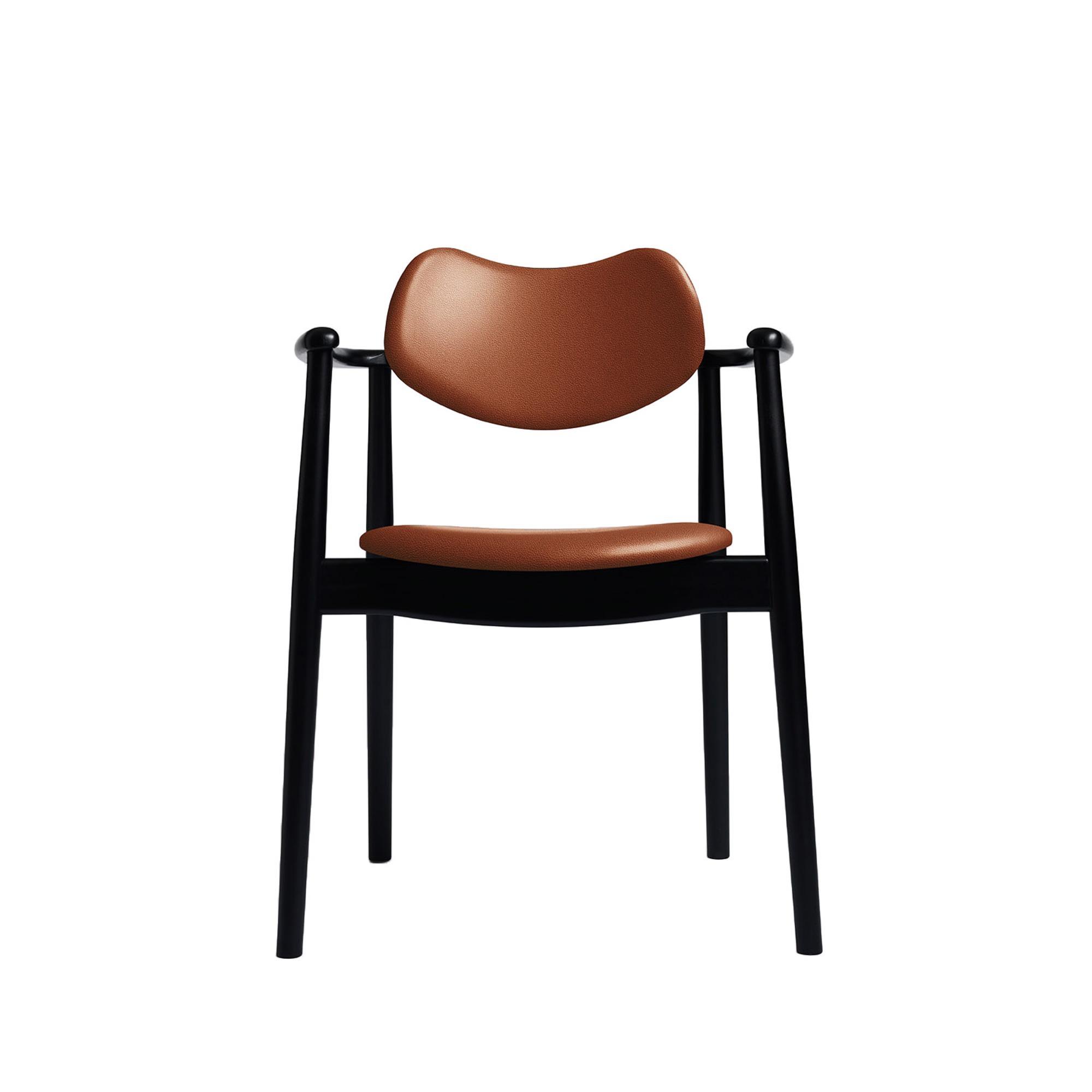 Ro Collection Regatta Dining Chair Upholstered Black Lacquered Beech/Calvados Leather