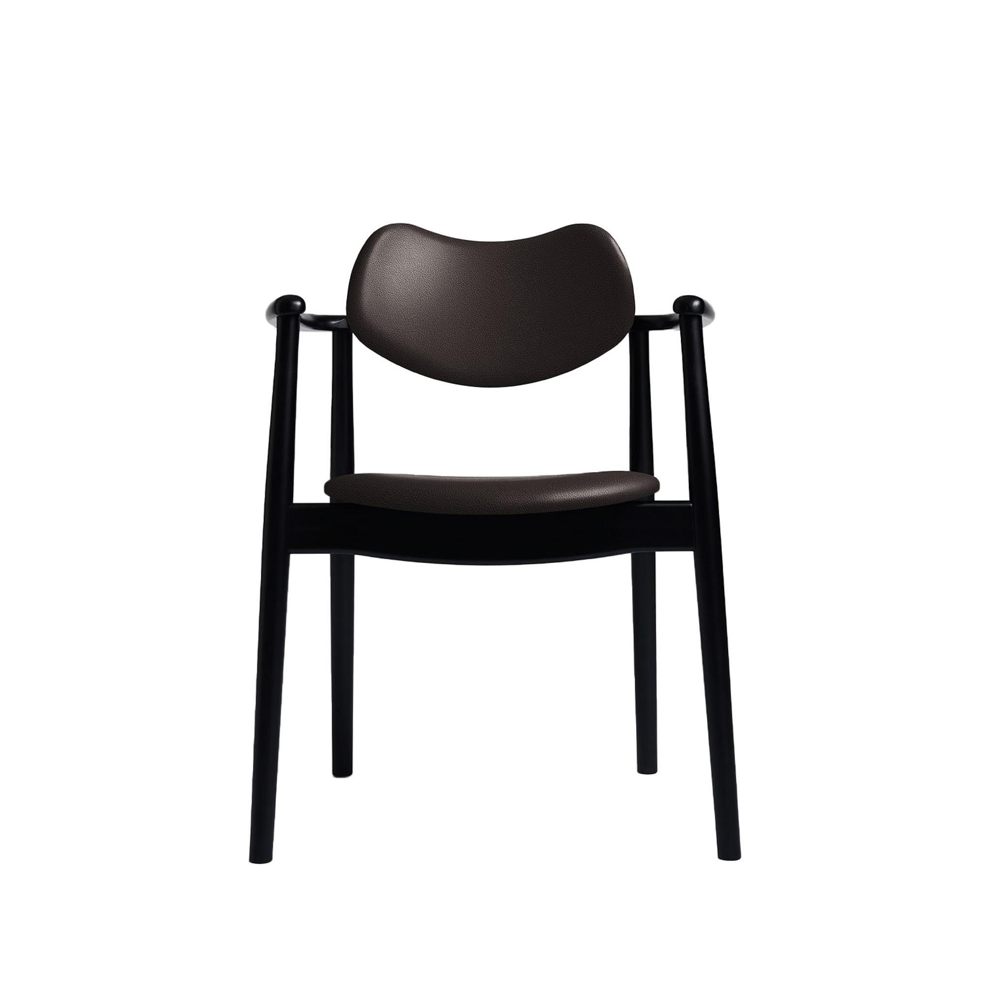 Ro Collection Regatta Dining Chair Upholstered Black Lacquered Beech/Dark Brown Leather