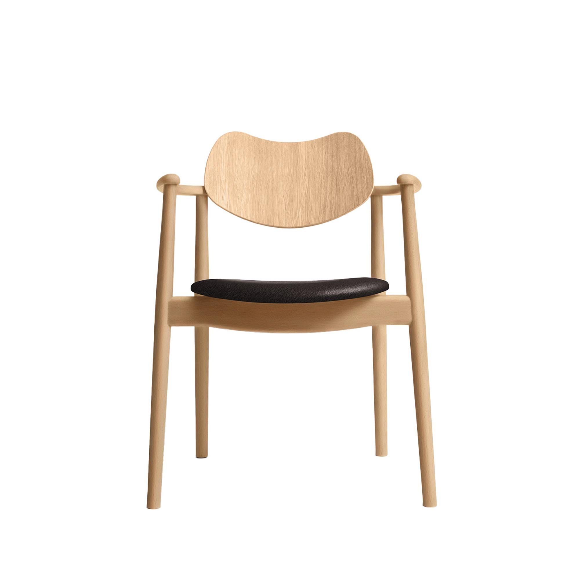 Ro Collection Regatta Dining Chair Upholstered Seat Oiled Beech/Dark Brown Leather