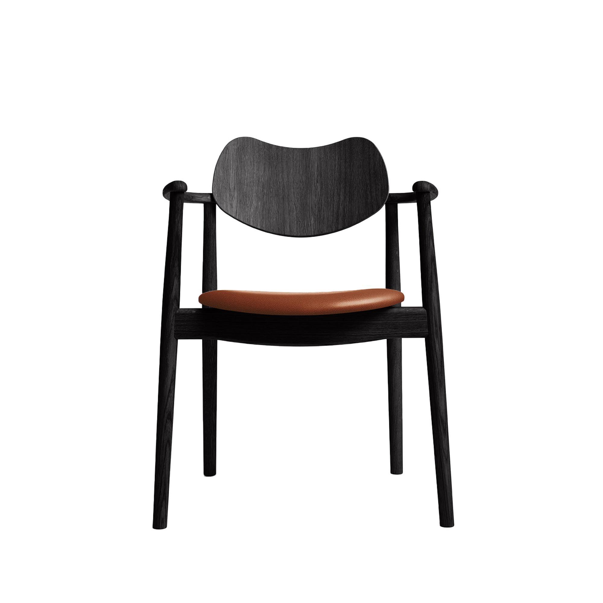 Ro Collection Regatta Dining Chair Upholstered Seat Black Lacquered Oak/Calvados Leather