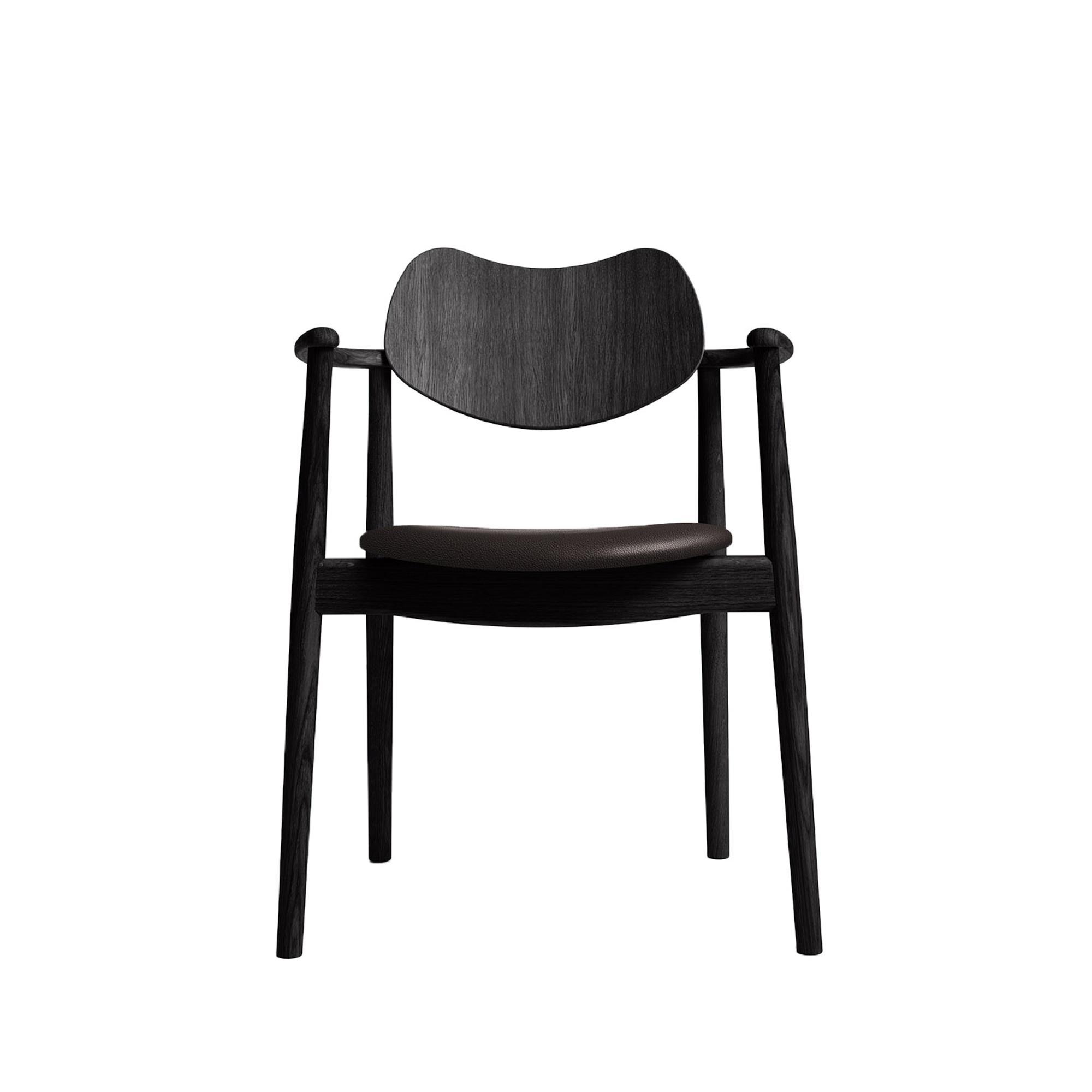 Ro Collection Regatta Dining Chair Upholstered Seat Black Lacquered Oak/Dark Brown Leather
