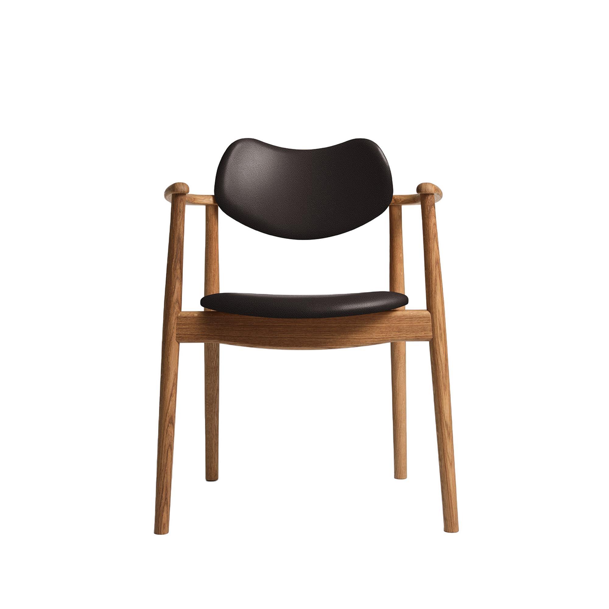 Ro Collection Regatta Dining Chair Upholstered Oiled Oak/Dark Brown Leather
