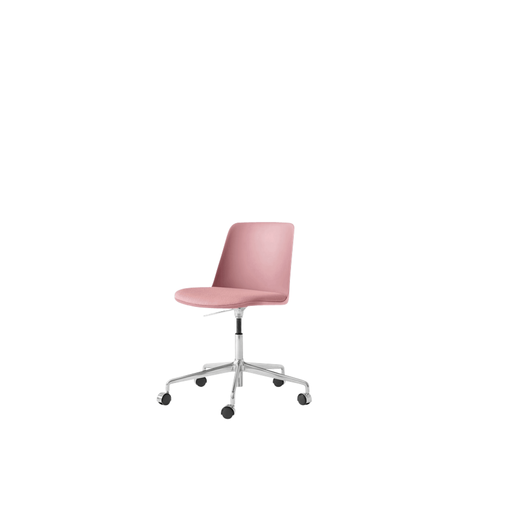 &Tradition Rely HW29 Dining Chair Without Armrest Swivel With Wheels Padded Seat Soft Pink/ Aluminum/Vidar 0622