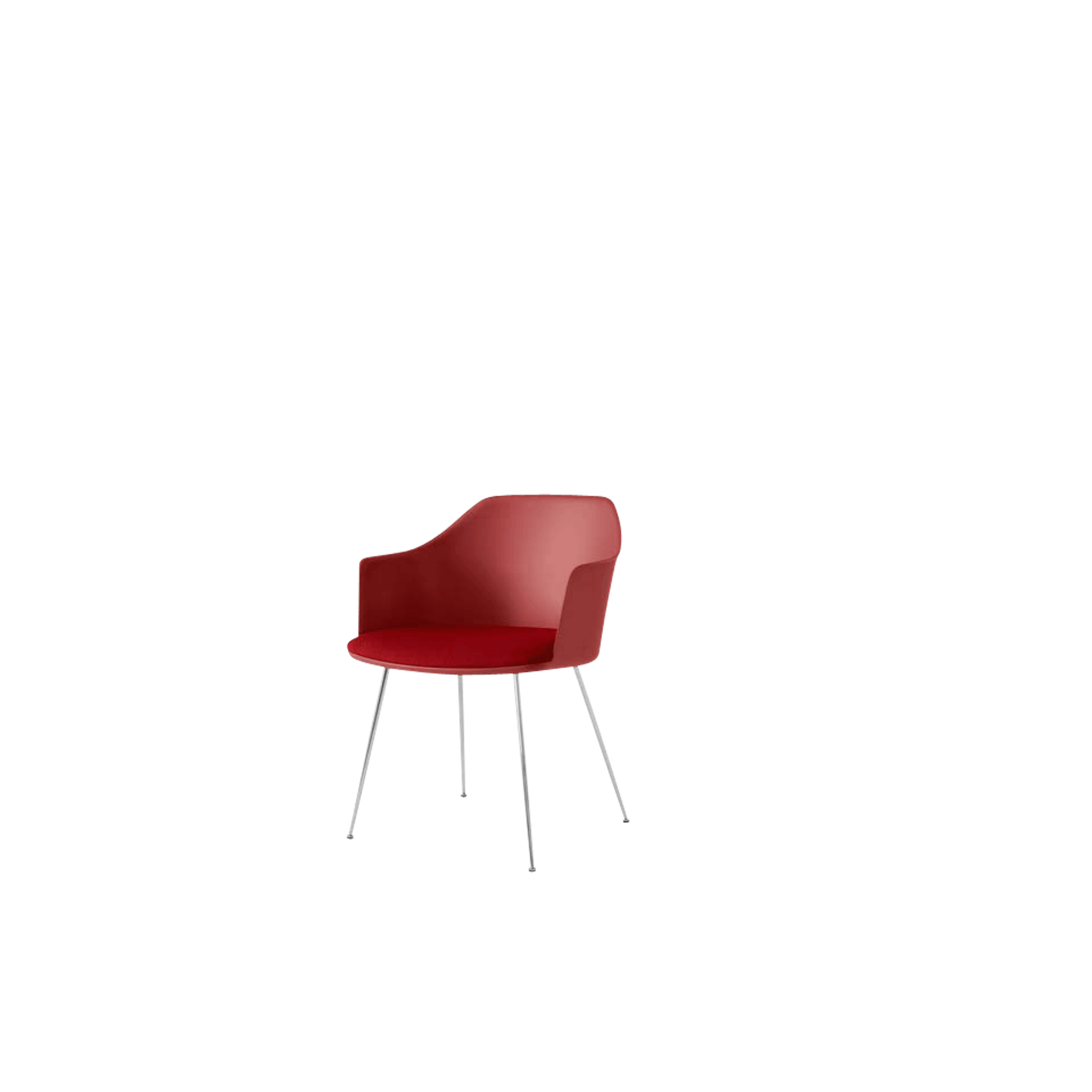 &Tradition Rely HW34 Dining Chair With Armrest Upholstered Seat Vermilion Red/ Chrome/Vidar 0556