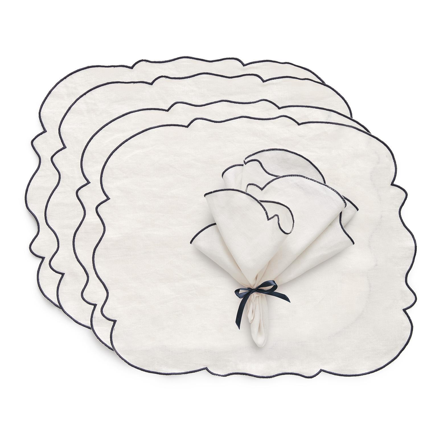 Decotique Gia Placemats & Napkins Set of 4 White/Blue