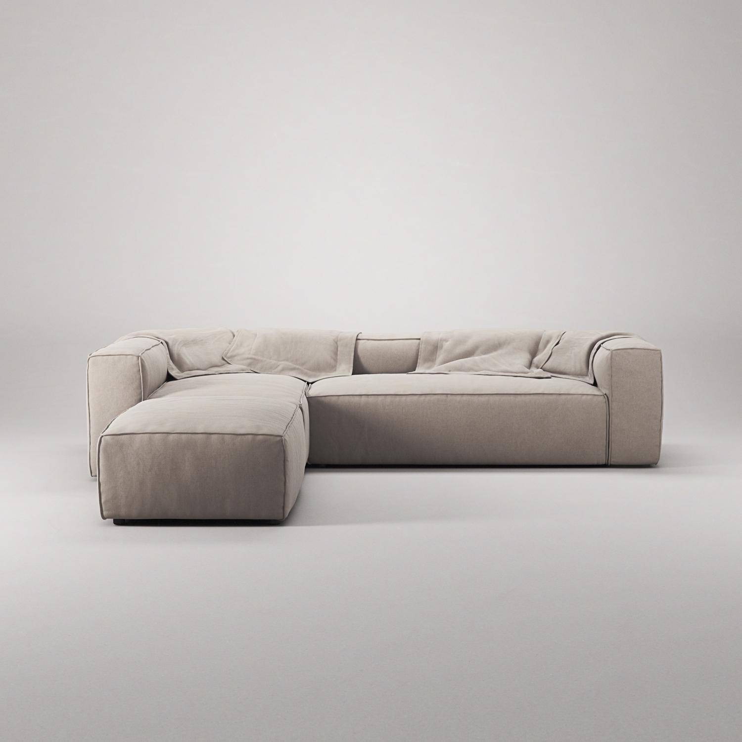 Decotique Grand 4-Personers Sofa Divan Åben Ende Med Fodskammel Venstre Sandshell/Beige
