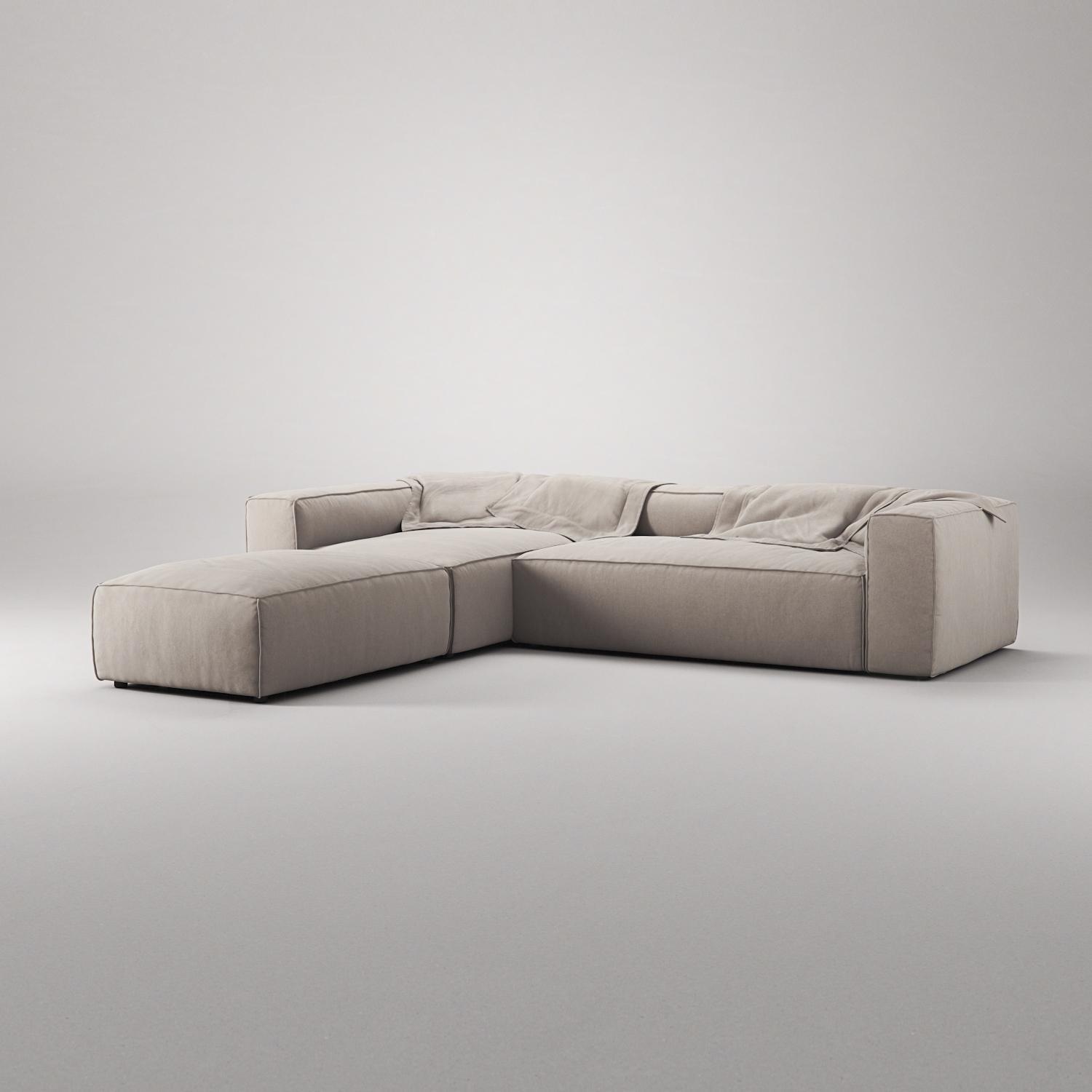 Decotique Grand 4-Personers Sofa Divan Åben Ende Med Fodskammel Venstre Sandshell/Beige