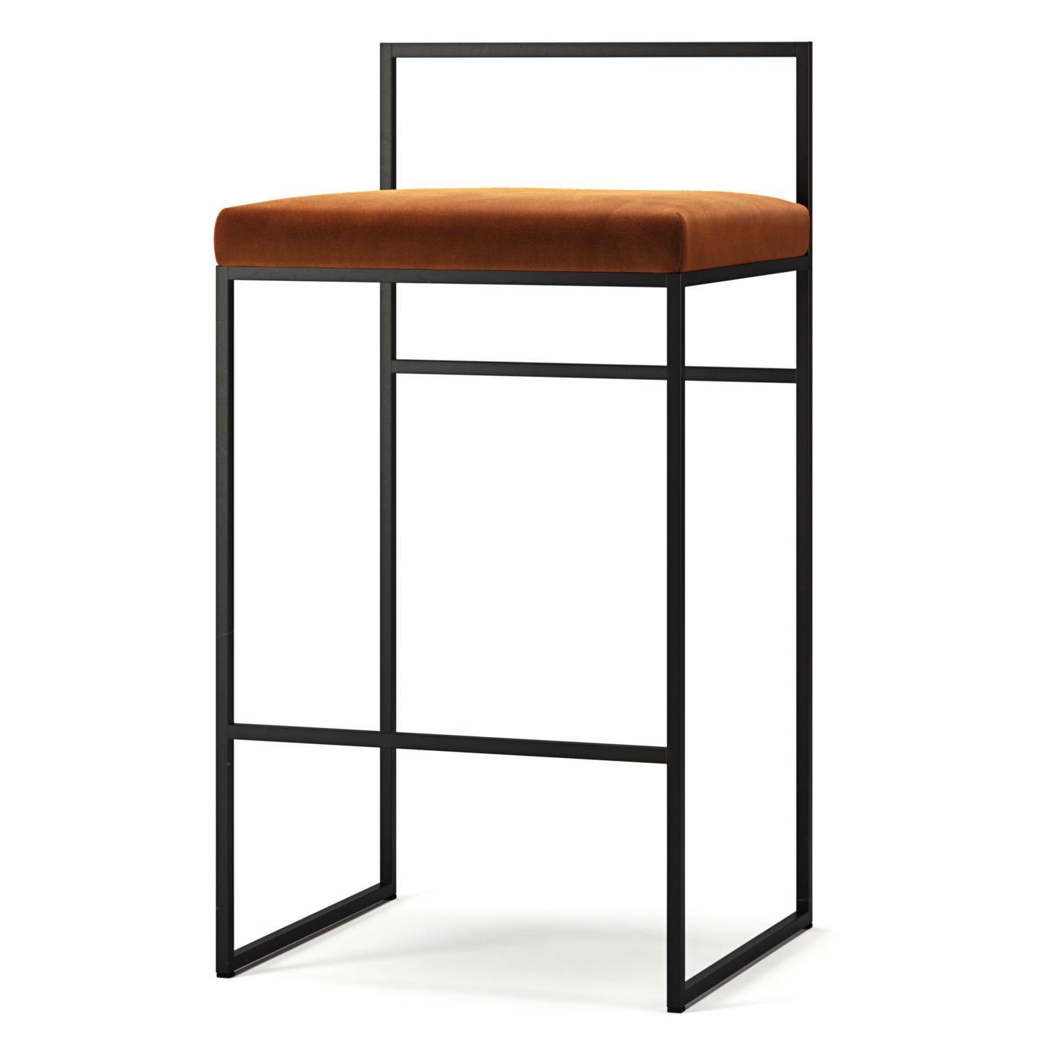 Department Barhocker mit Rückenlehne 80 cm Schwarz/ Kupfer Glow Velours