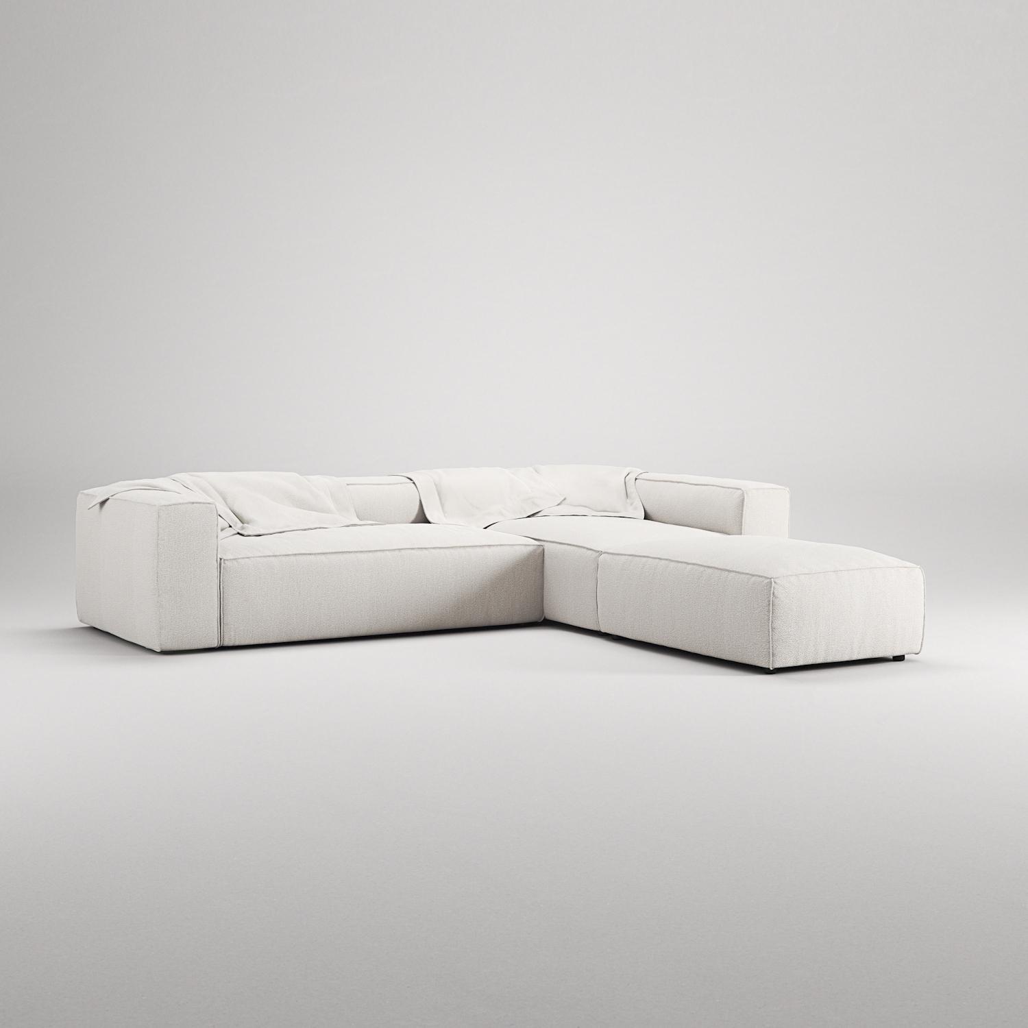 Decotique Grand 4-Personers Sofa Divan Åben Ende Med Fodskammel Højre Steam/Hvid