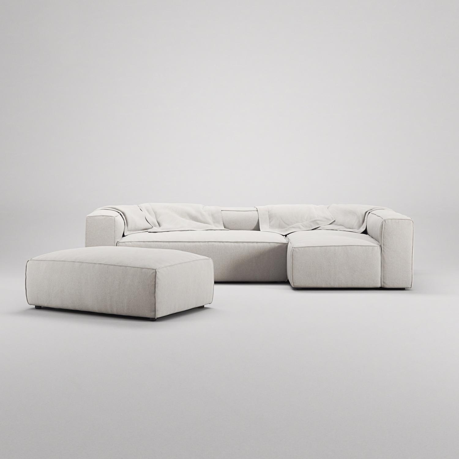 Decotique Grand 4-Personers Sofa Divan Åben Ende Med Fodskammel Højre Moonwhite