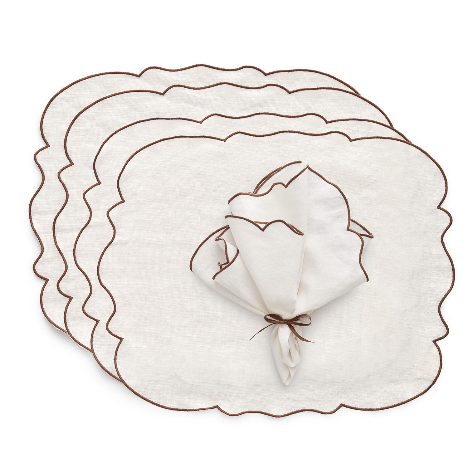 Decotique Gia Placemats & Servetten Set van 4 Bruin/Wit