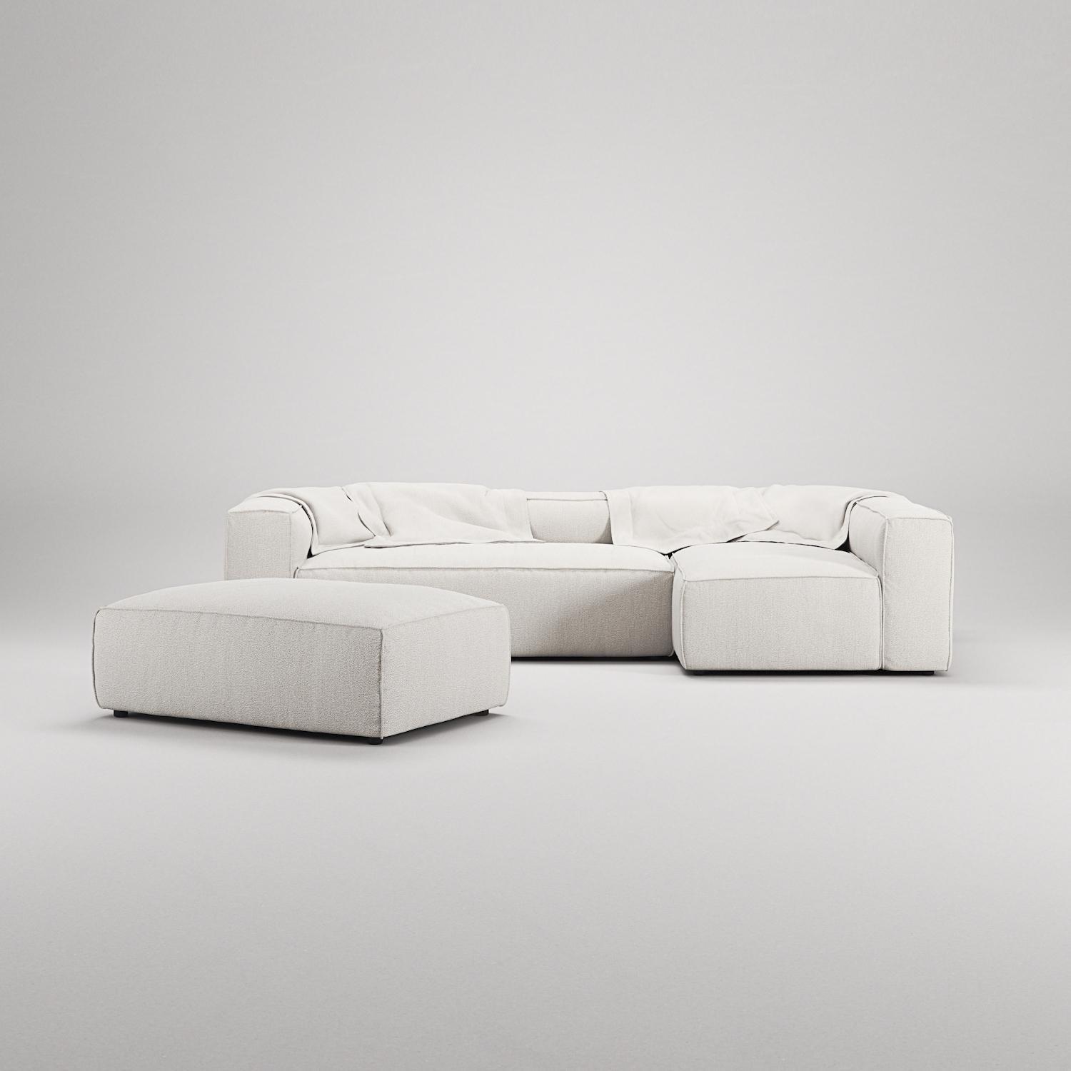 Decotique Grand 4-Personers Sofa Divan Åben Ende Med Fodskammel Højre Steam/Hvid