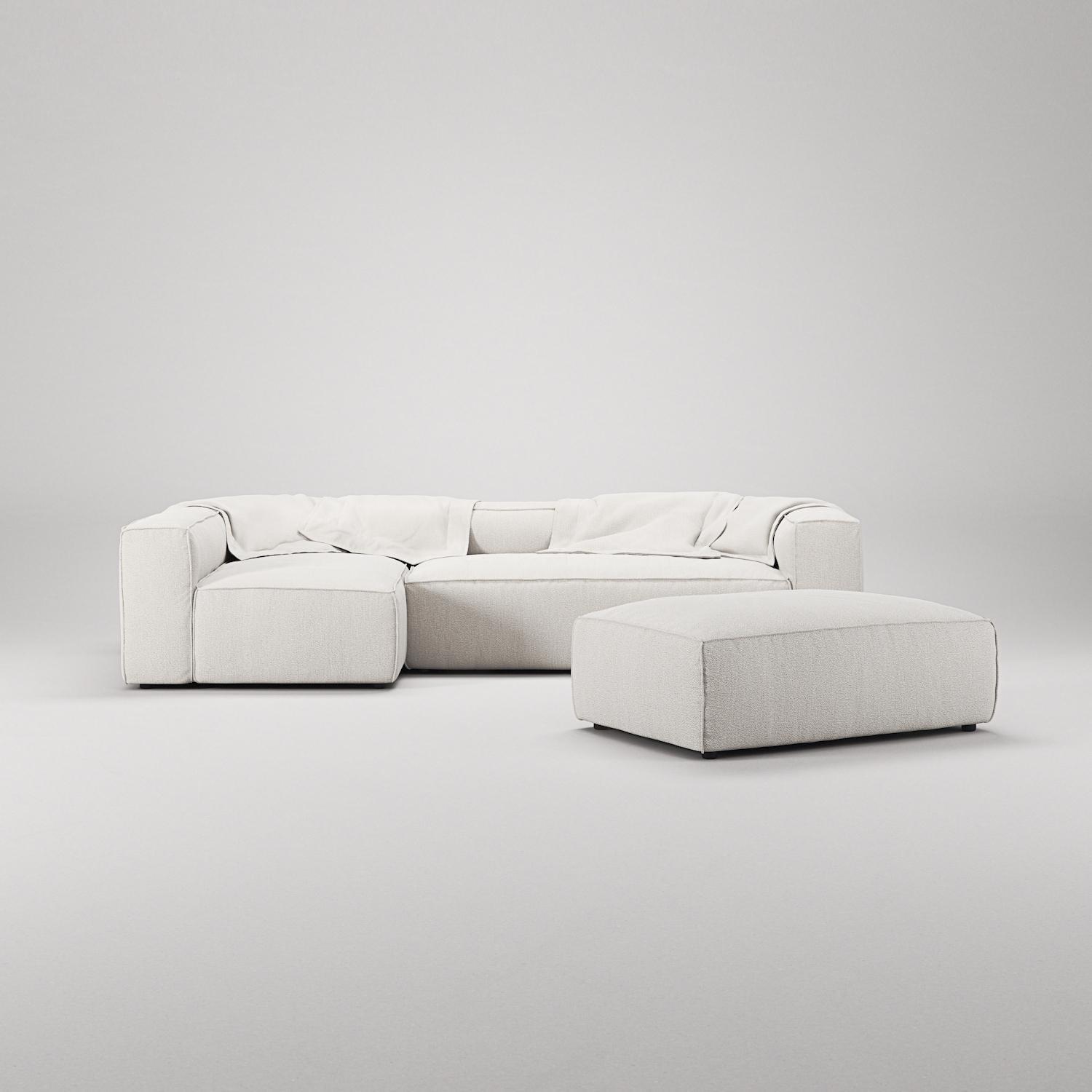 Decotique Grand 4-Personers Sofa Divan Åben Ende Med Fodskammel Venstre Steam/Hvid