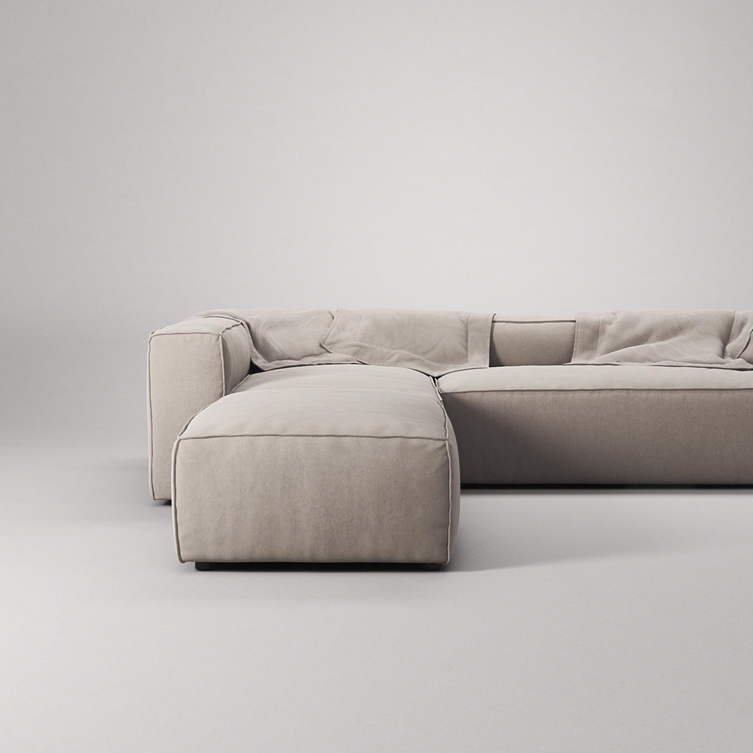 Decotique Grand 4-Personers Sofa Divan Åben Ende Med Fodskammel Venstre Sandshell/Beige