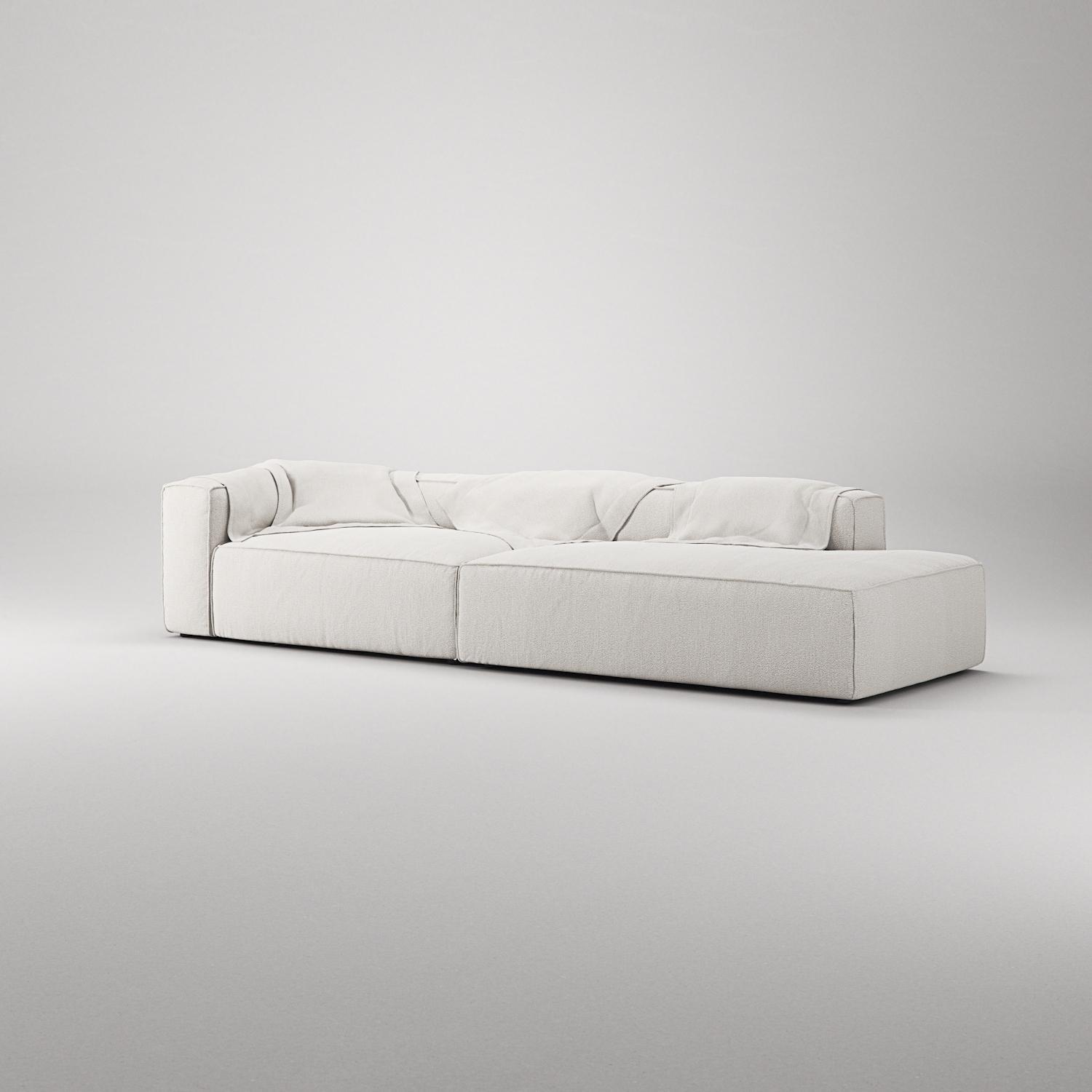 Decotique Grand 3-Personers Sofa Åben Ende Højre Steam/Hvid