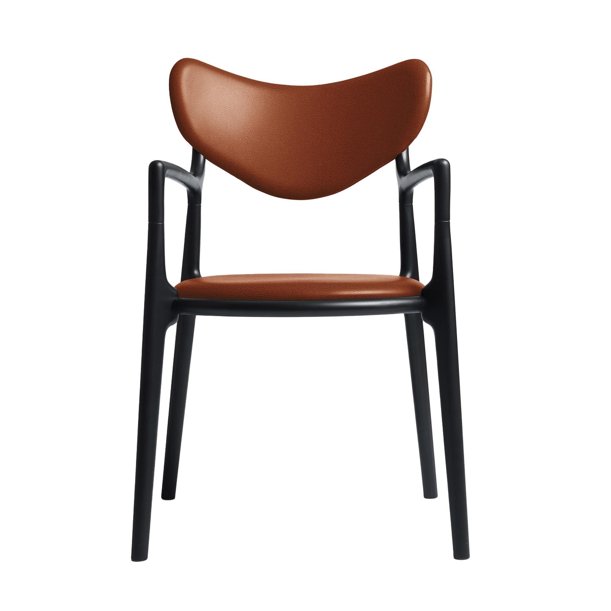 Ro Collection Salon Dining Chair Upholstered Black Lacquered Beech/Calvados Leather