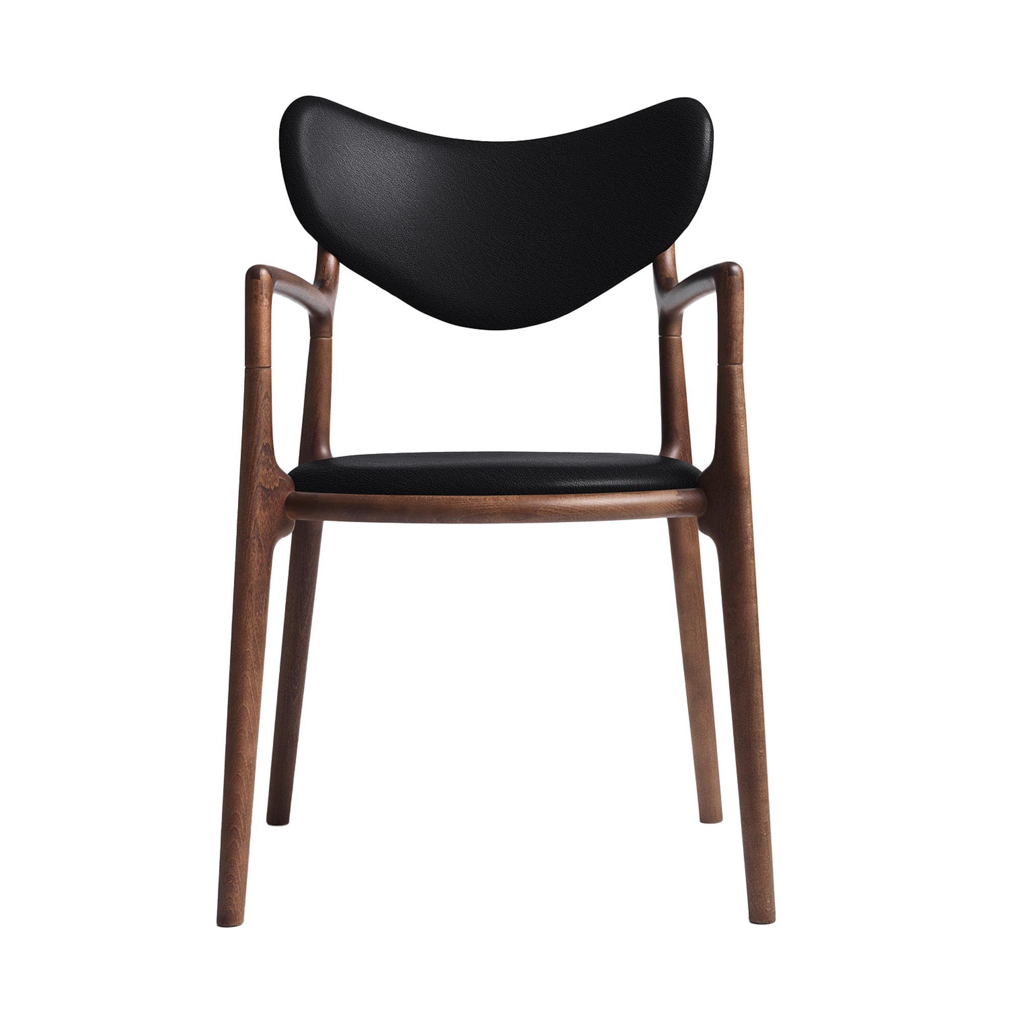 Ro Collection Salon Dining Chair Upholstered Beech/ Walnut/ Black Leather