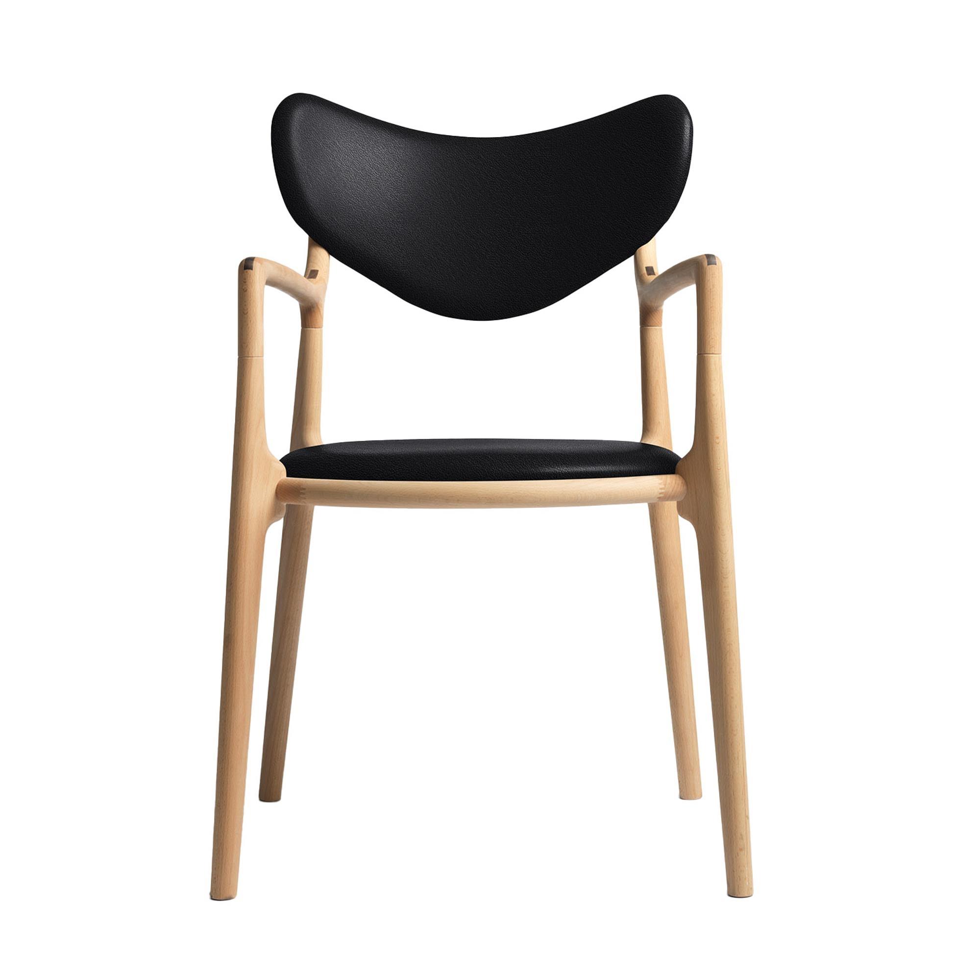 Ro Collection Salon Dining Chair Upholstered Oiled Beech/ Black Leather