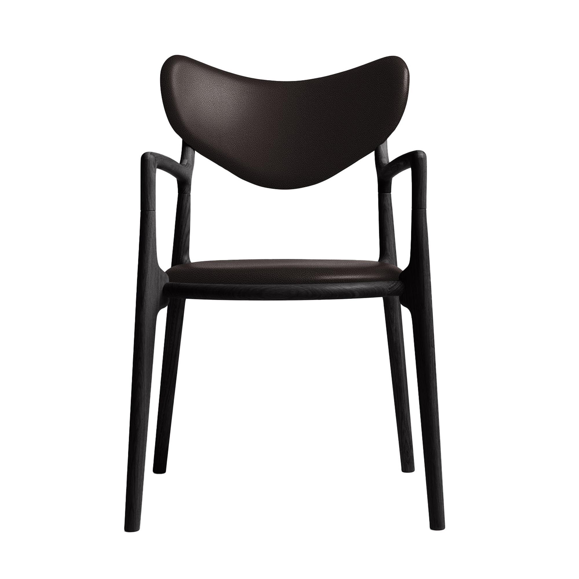 Ro Collection Salon Dining Chair Upholstered Black Lacquered Oak/Dark Brown Leather