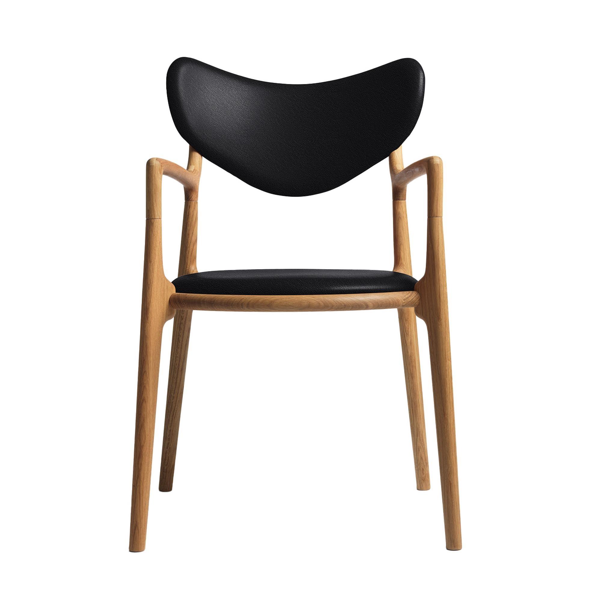 Ro Collection Salon Dining Chair Upholstered Oiled Oak/ Black Leather