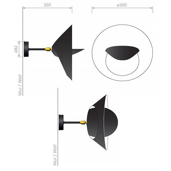 Serge Mouille Applique "Saturne" Væglampe Stregtegning