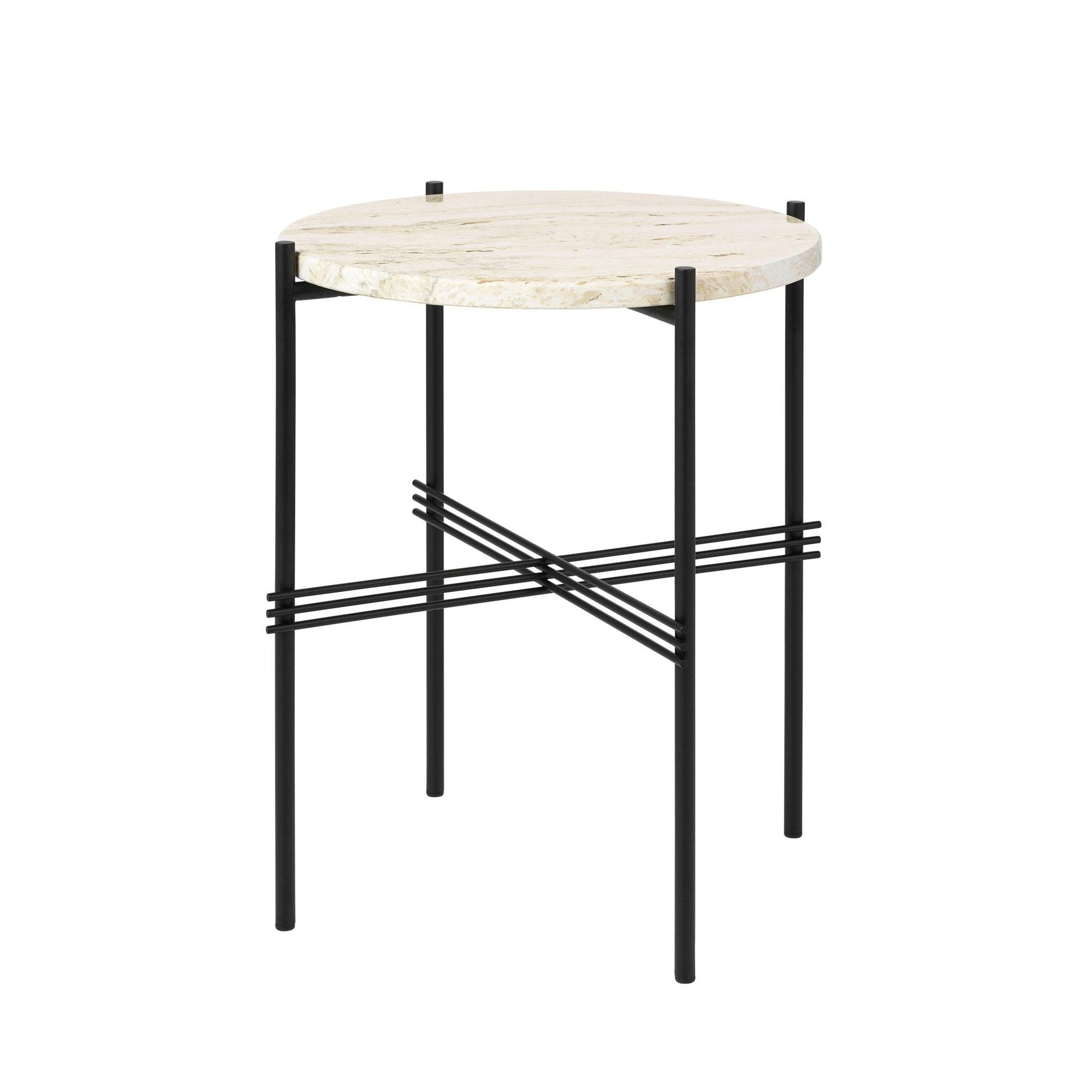 GUBI TS Side Table Round Ø40 Black/ White Travertine