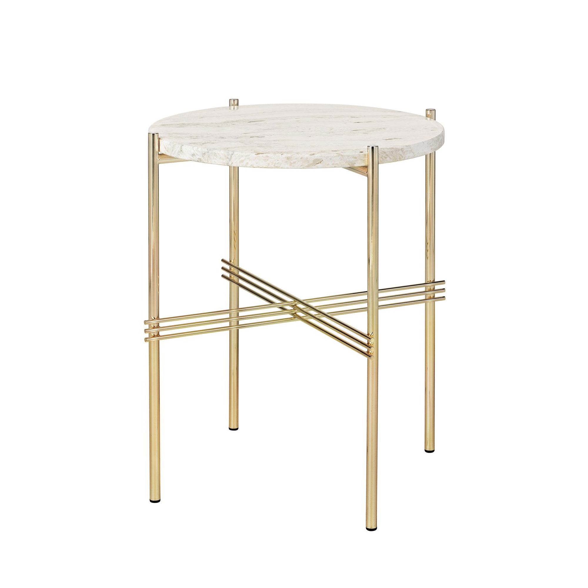 GUBI TS Side Table Round Ø40 Brass/ White Travertine