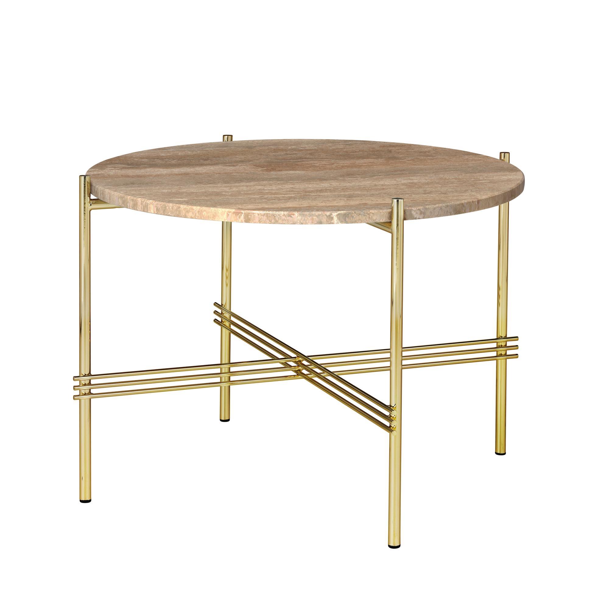 GUBI TS Coffee Table Round Ø55 Brass/ Warm Taupe Travertine