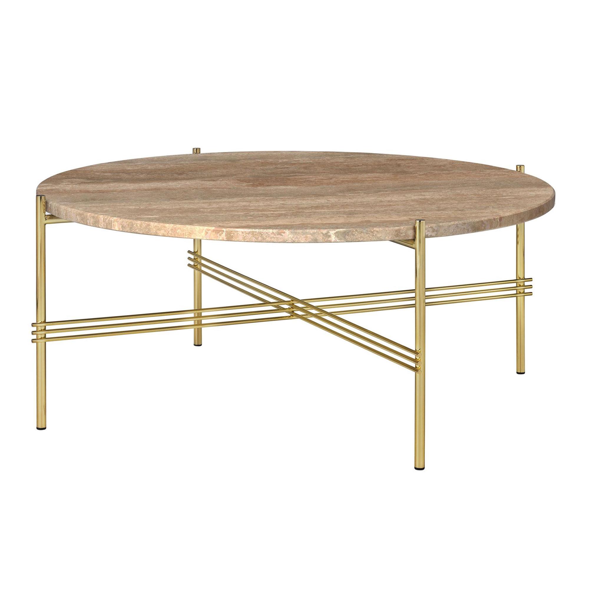 GUBI TS Coffee Table Round Ø80 Brass/ Warm Taupe Travertine