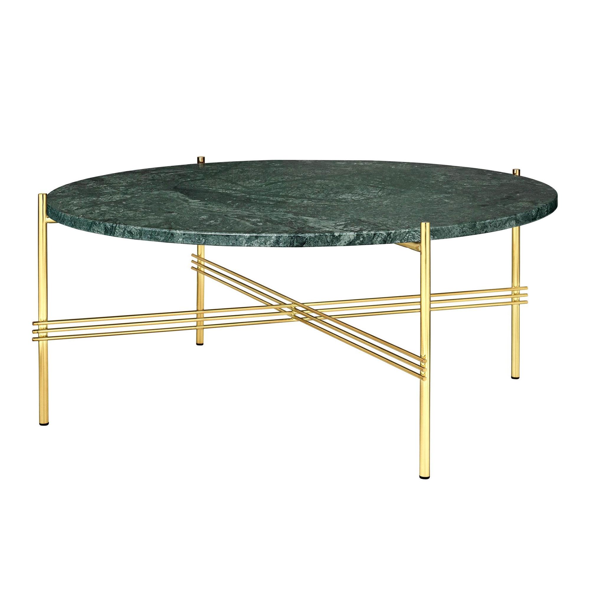 GUBI TS Table Basse Ronde Ø80 Laiton/ Marbre Vert Guatemala