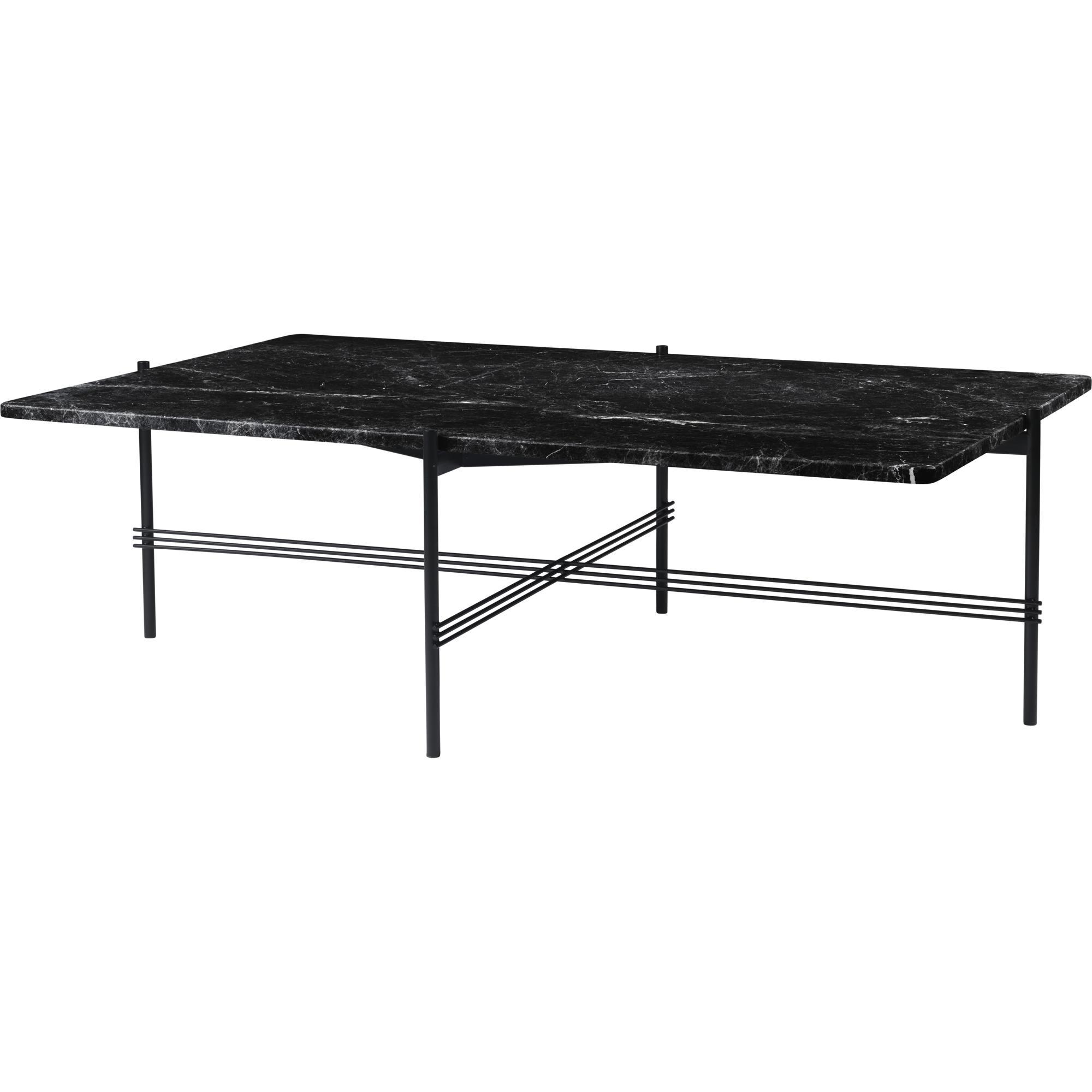 GUBI TS Table Basse Rectangulaire 130 x 80 cm avec Base Noir et Plateau Marbre Marquina Noir
