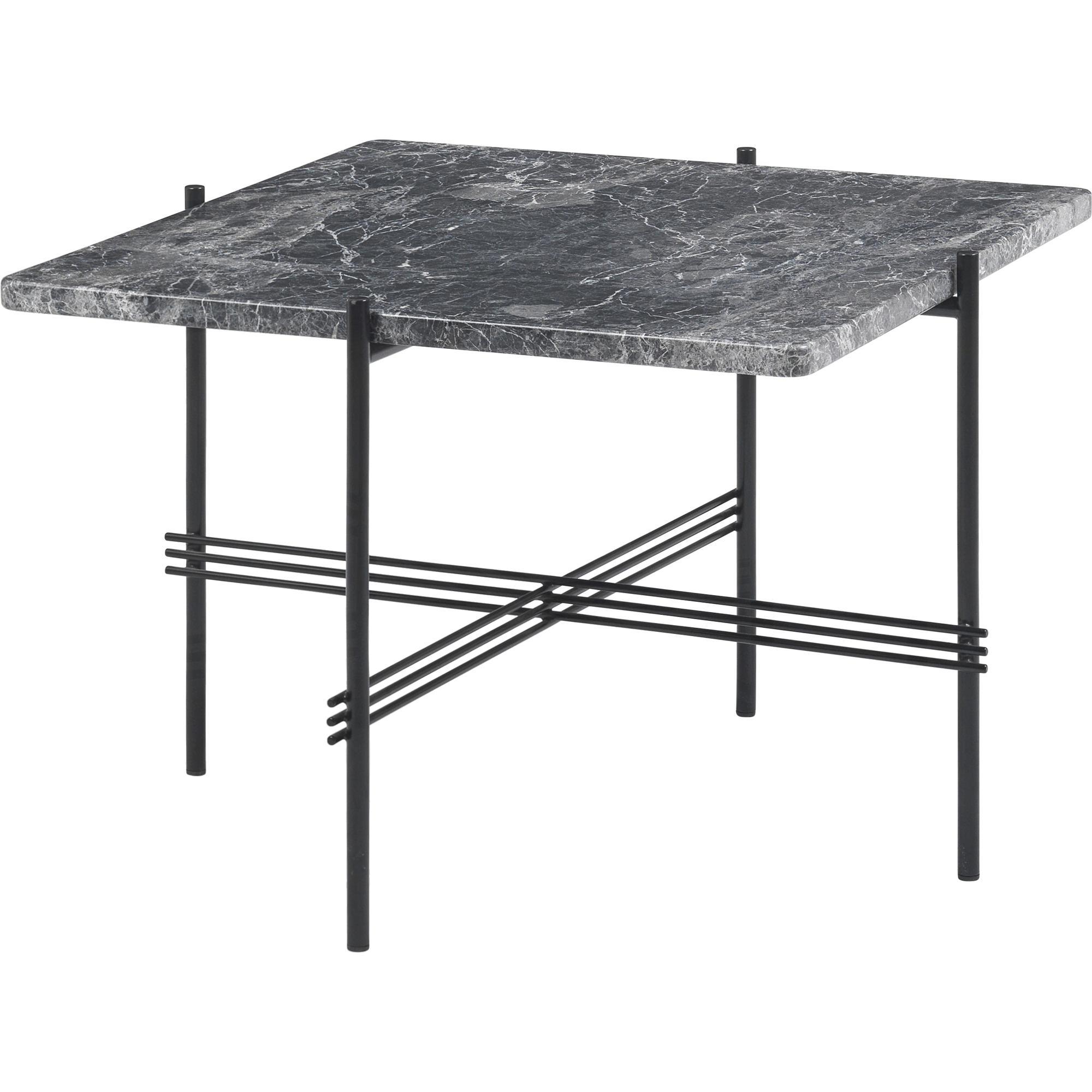 GUBI TS Coffee Table Square 55 x 55 cm w. Black Base and Gray Emperador Marble Top