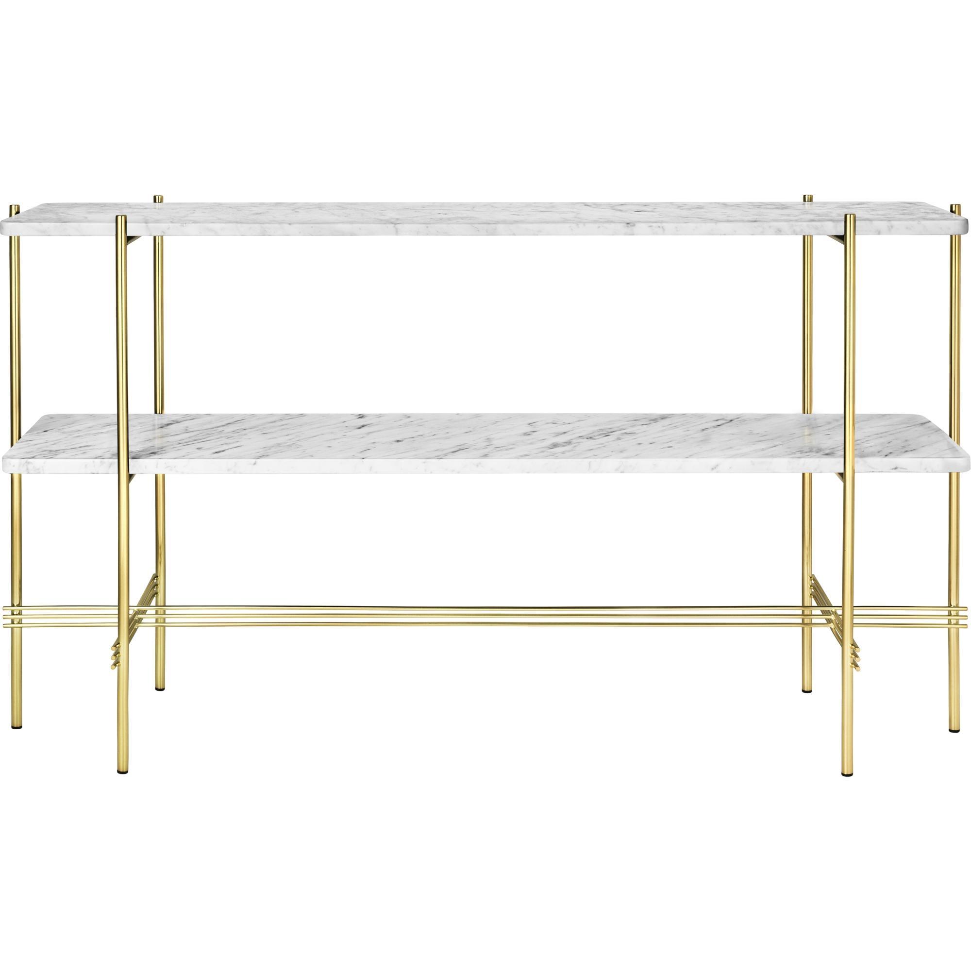 Table Console Gubi TS H72 cm avec 2 Étagères Laiton/ Marbre Blanc de Carrare