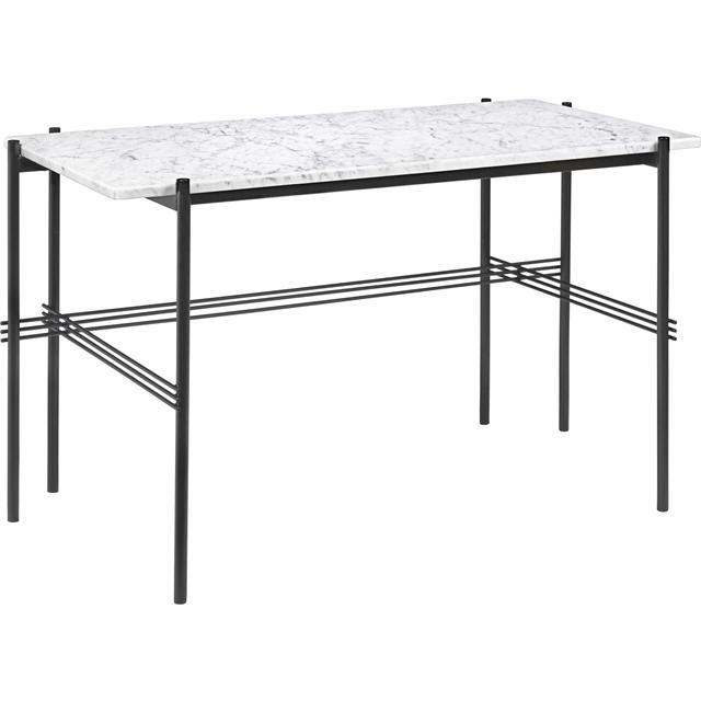 3: GUBI TS Skrivebord 120 x 60 cm med Sort Base og Hvid Carrara Marmor Top