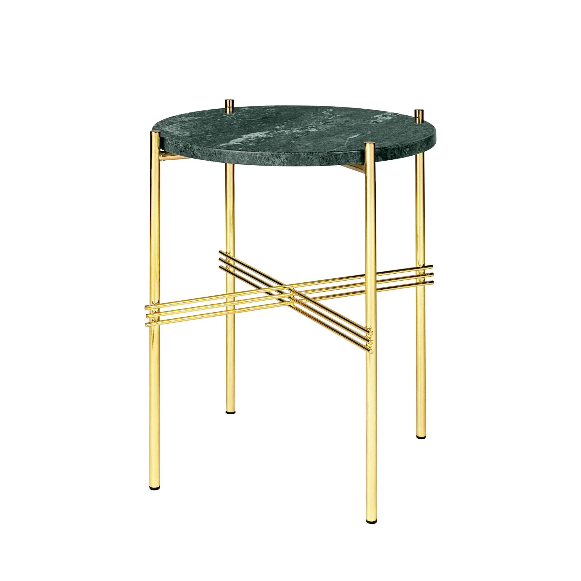 GUBI TS Side Table Round Ø40 Brass/ Green Guatemala Marble