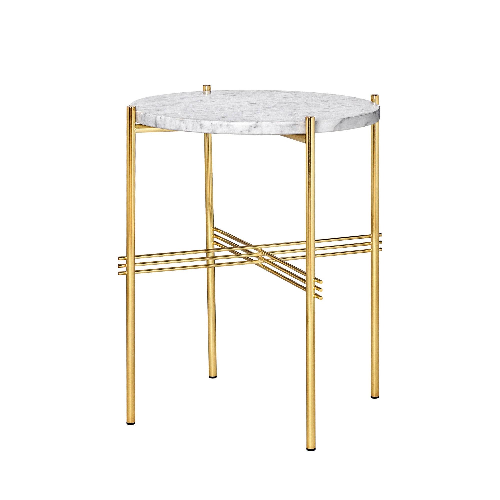 GUBI TS Side Table Round Ø40 Brass/ White Carrara Marble