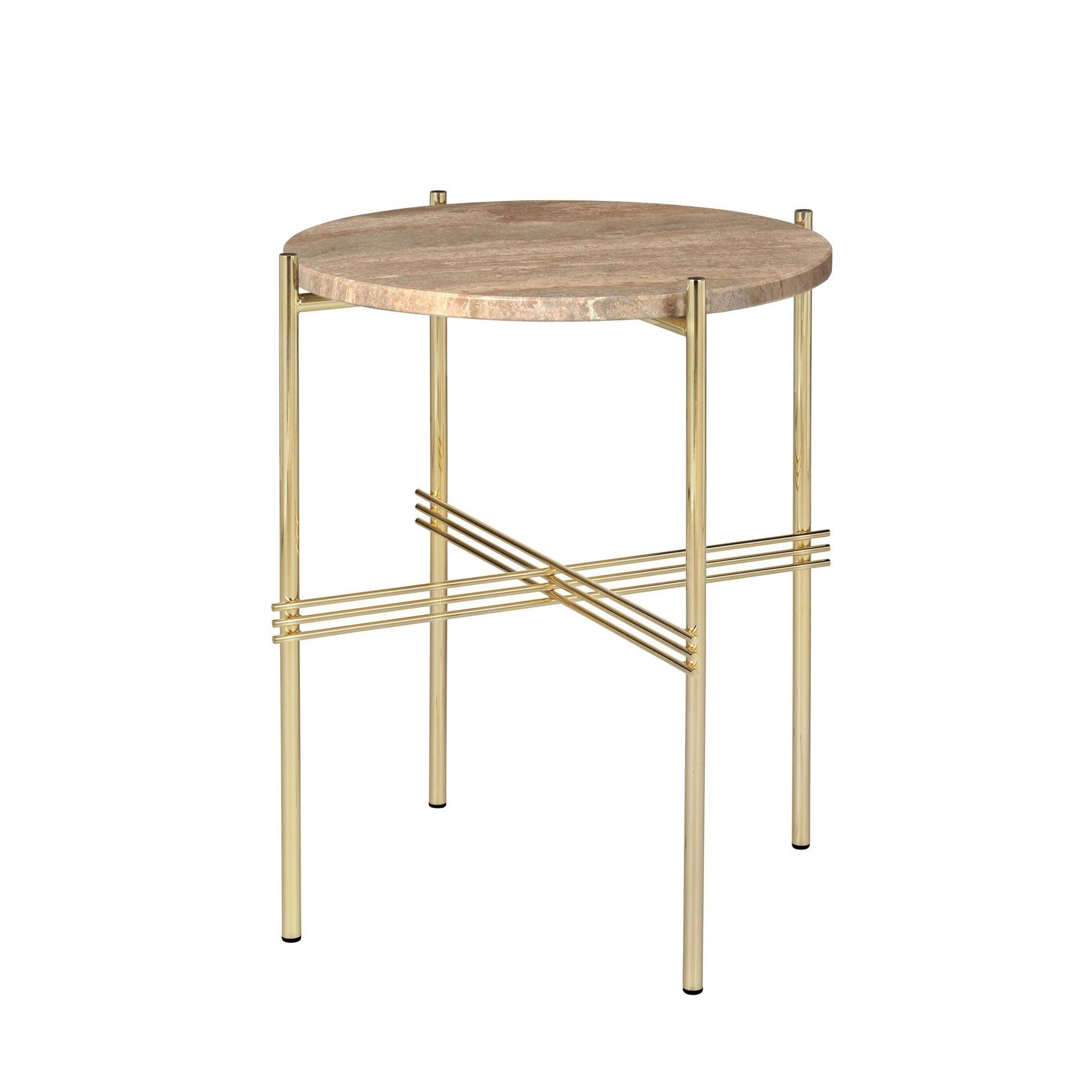 GUBI TS Side Table Round Ø40 Brass/ Warm Taupe Travertine