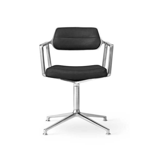 Vipp 453 Swivel Drejestol Med Gulvglidere Aluminium/sort Læder