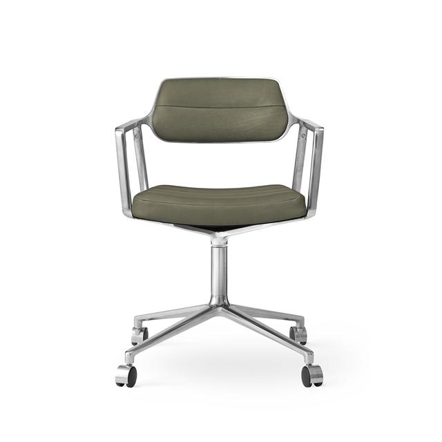 Vipp 453 Swivel Drejestol Med Hjul Aluminium/bosco Grøn Læder