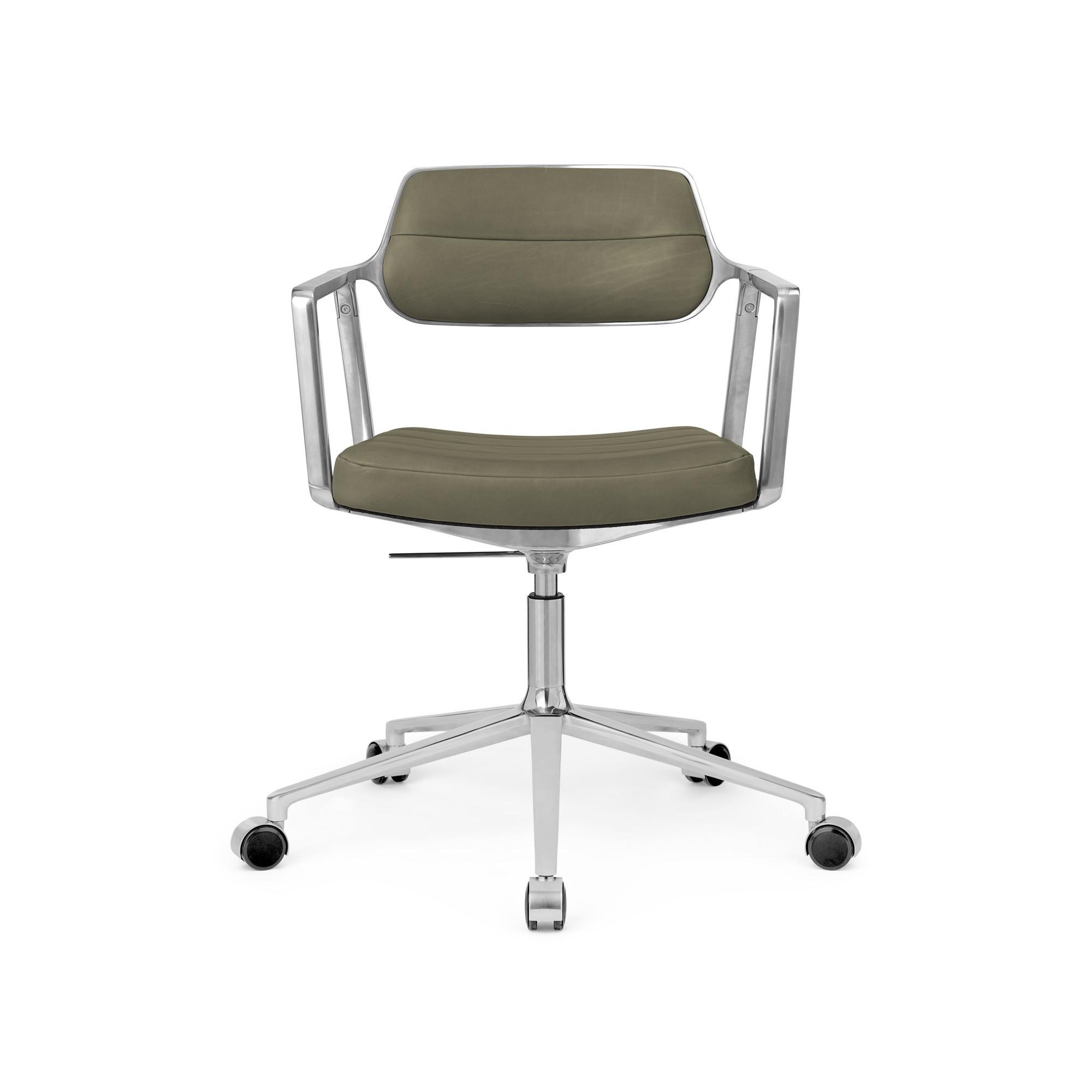 Vipp 453 Swivel+ Sedia Girevole con Ruote Alluminio/ Verde Bosco