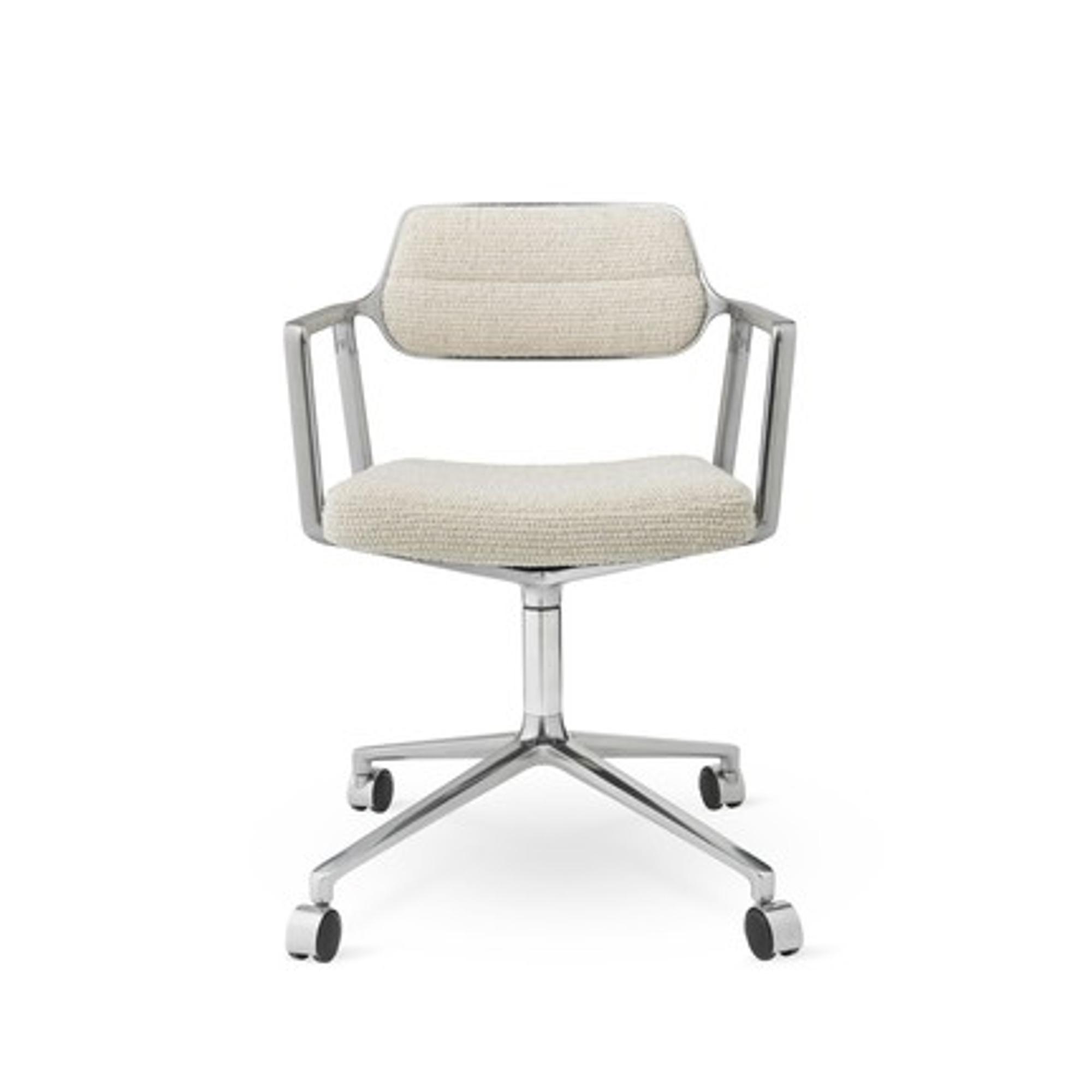 Vipp 453 Swivel Swivel Chair With Wheels Aluminum/Wavy Off White/ Light Gray