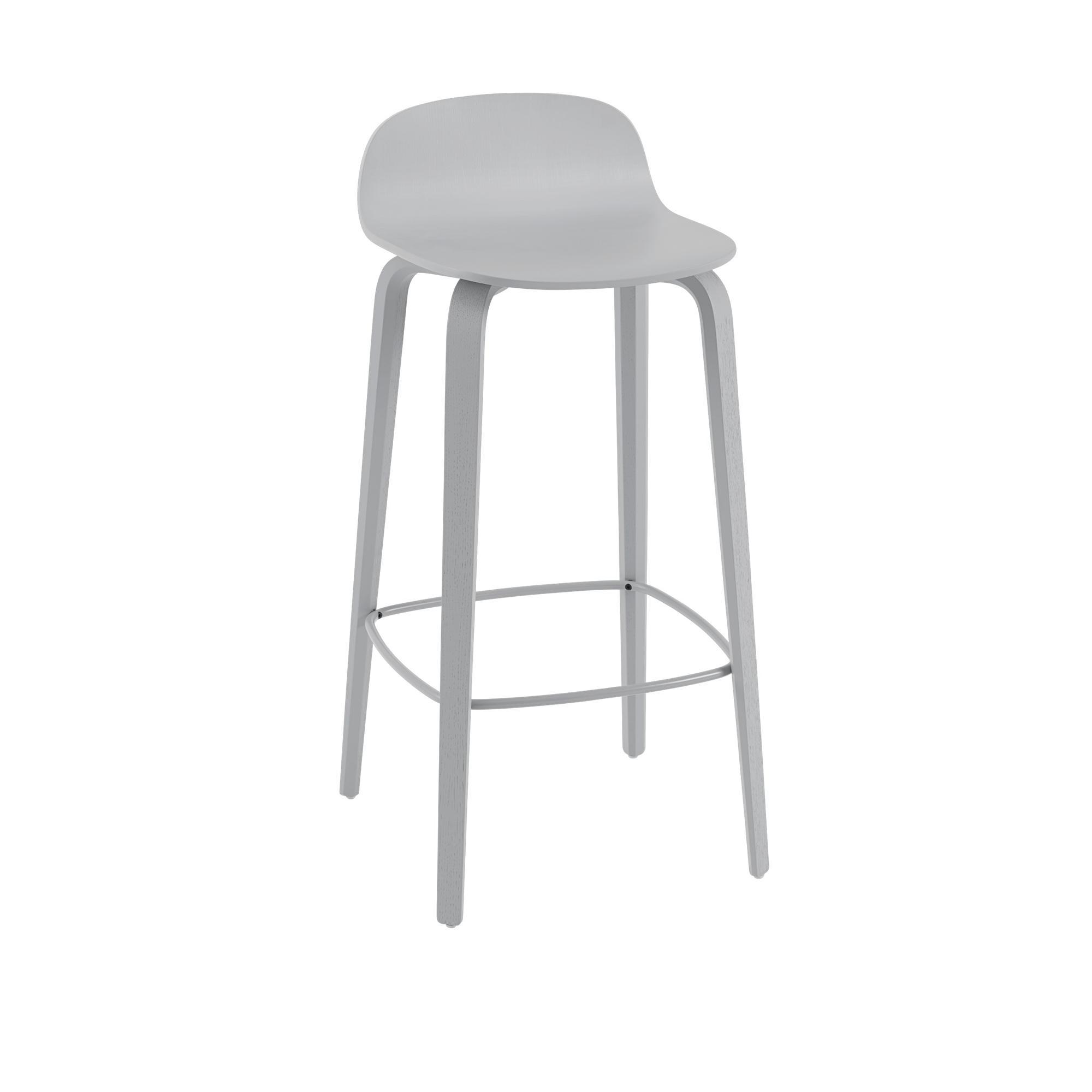 Muuto Visu Bar Stool w. Wood Base Gray H88.5